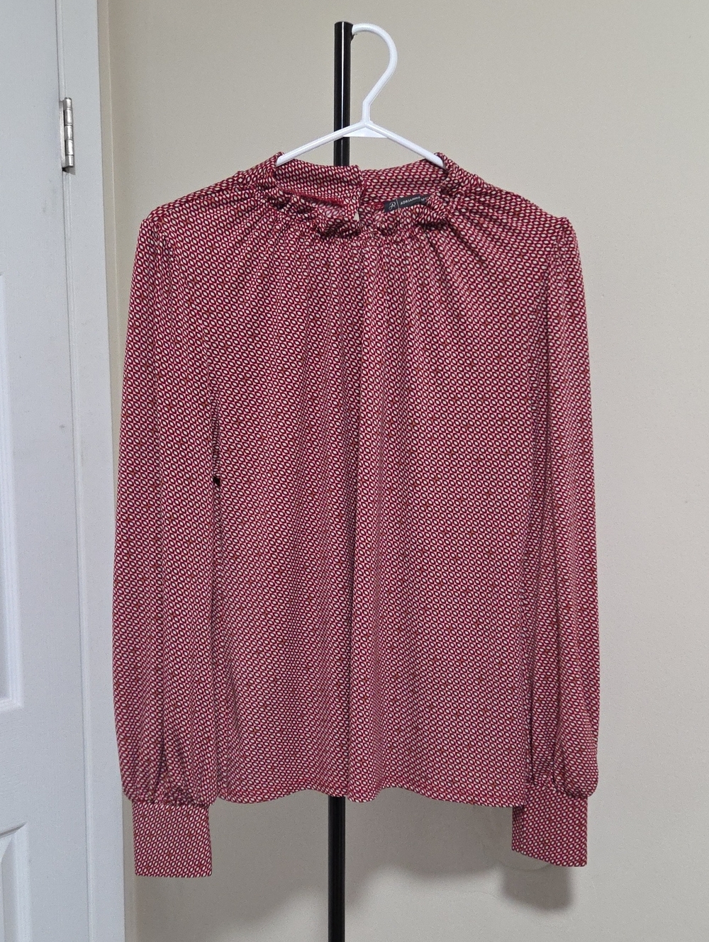 Adrianna Papell Burgundy Micro-Print Mock Neck Blouse
